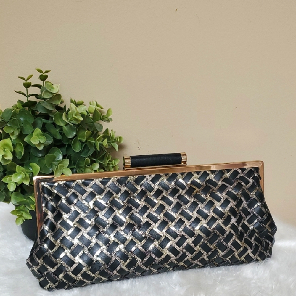 INC International Concepts Glamorous Black and Gold Evening Clutch